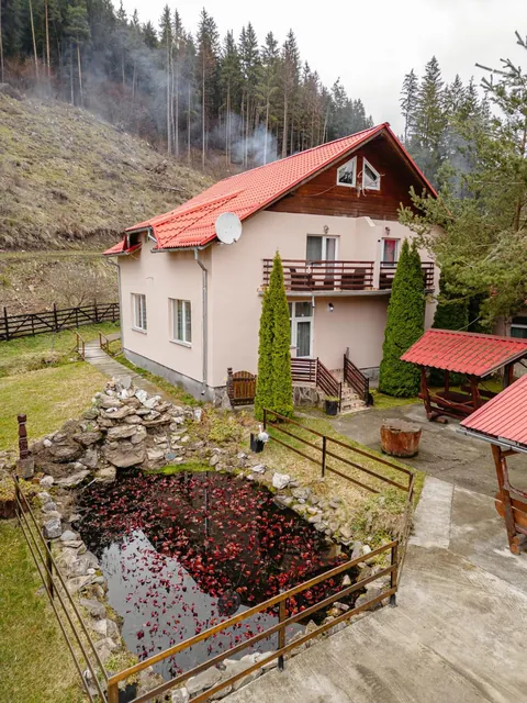 Casa din grădină, lângă iaz